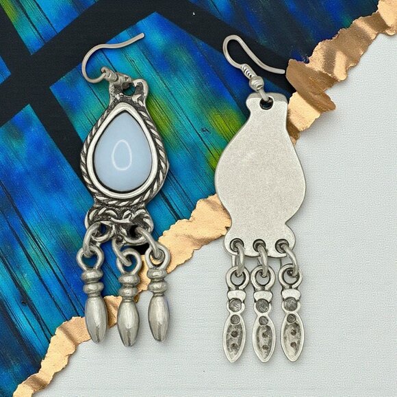 🆕️ Boho Chic Handmade Dangle Earrings Turkish Zamak Silver Plated Turquoise - Picture 7 of 15